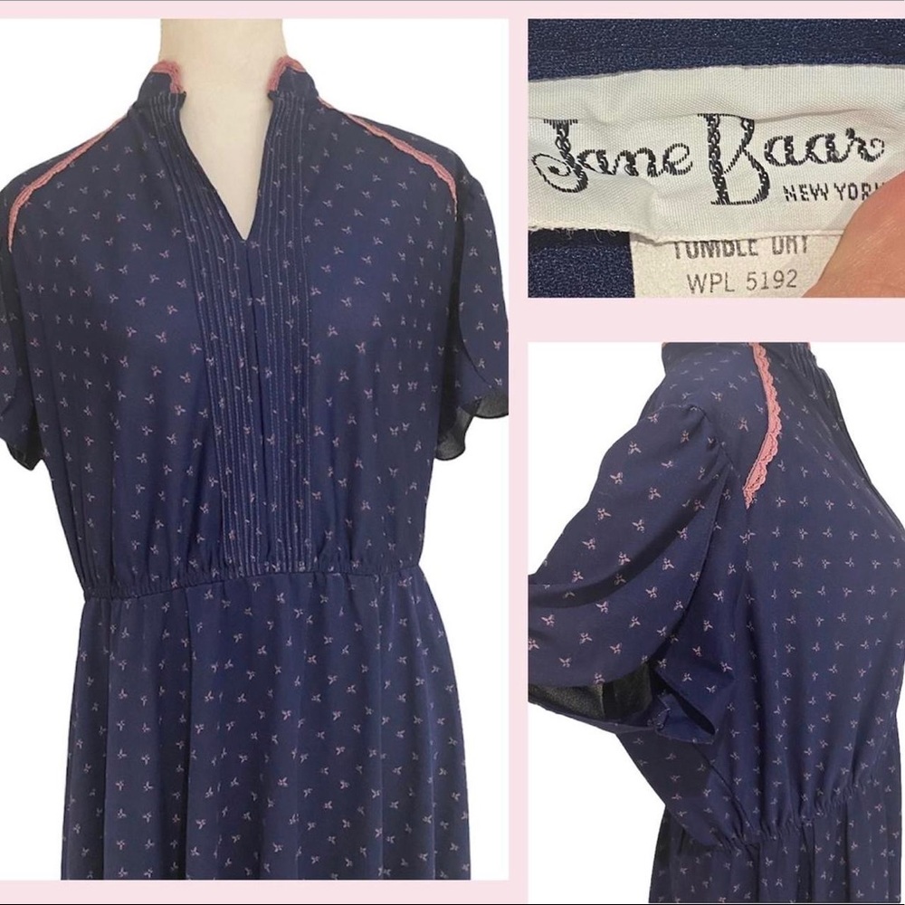1980s Vintage “Jane Baar” Blue and Magenta Patterned Secretary Dress